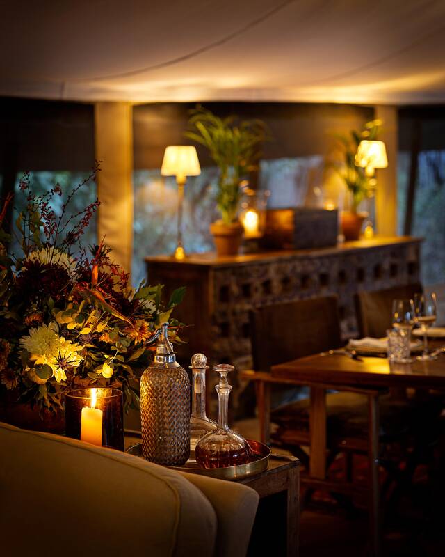 Dinner in the mess — candles, flowers and crystal decanters